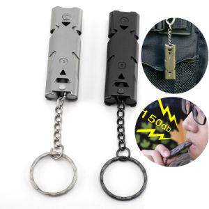 Double Pipe High Decibel Stainless Steel Outdoor Emergency Survival Whistle Keychain_0